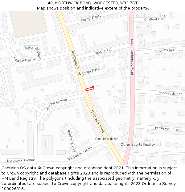 48, NORTHWICK ROAD, WORCESTER, WR3 7DT: Location map and indicative extent of plot