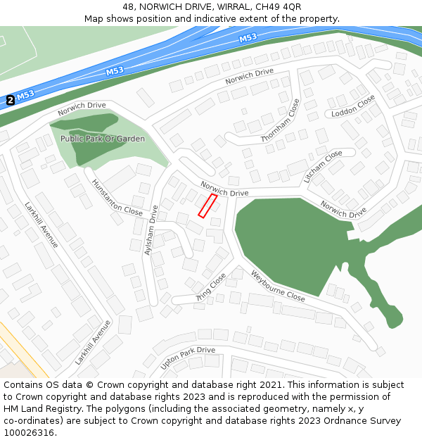 48, NORWICH DRIVE, WIRRAL, CH49 4QR: Location map and indicative extent of plot