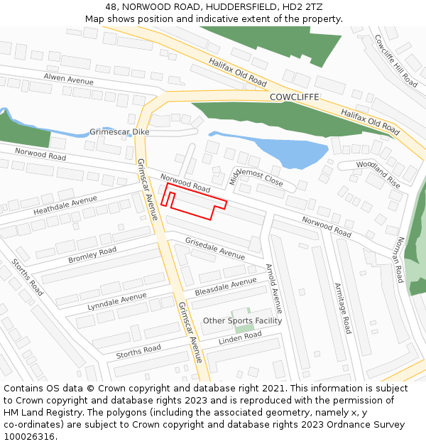 48, NORWOOD ROAD, HUDDERSFIELD, HD2 2TZ: Location map and indicative extent of plot