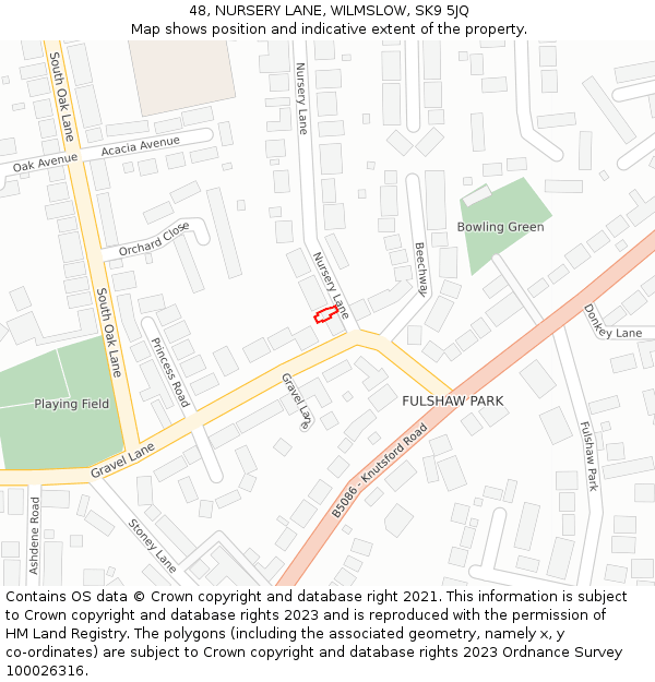 48, NURSERY LANE, WILMSLOW, SK9 5JQ: Location map and indicative extent of plot