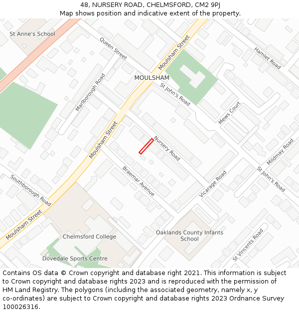 48, NURSERY ROAD, CHELMSFORD, CM2 9PJ: Location map and indicative extent of plot