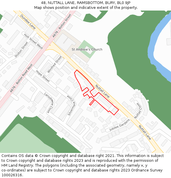 48, NUTTALL LANE, RAMSBOTTOM, BURY, BL0 9JP: Location map and indicative extent of plot
