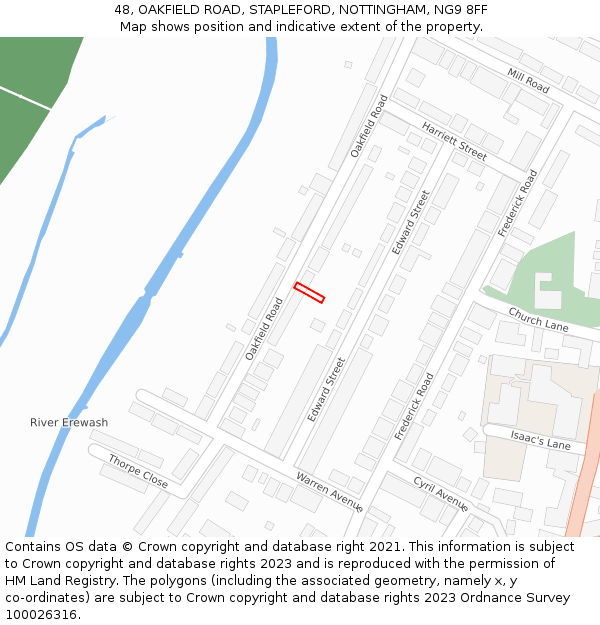 48, OAKFIELD ROAD, STAPLEFORD, NOTTINGHAM, NG9 8FF: Location map and indicative extent of plot