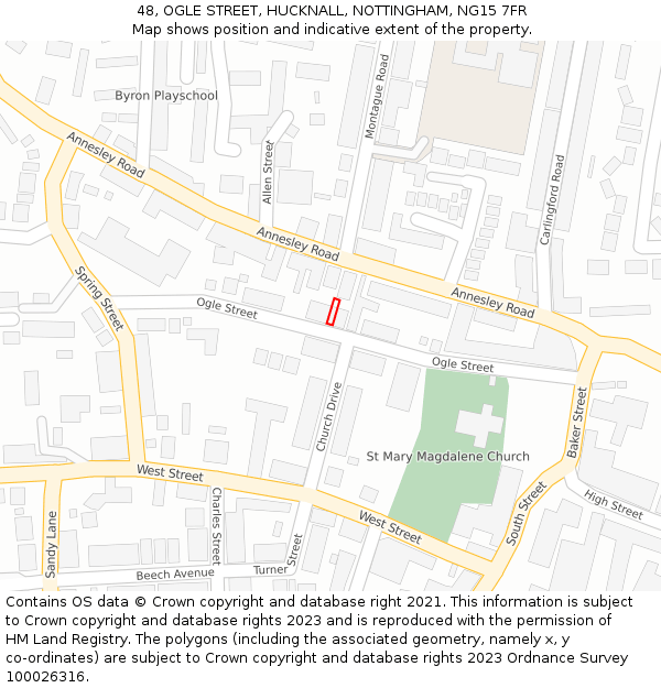 48, OGLE STREET, HUCKNALL, NOTTINGHAM, NG15 7FR: Location map and indicative extent of plot