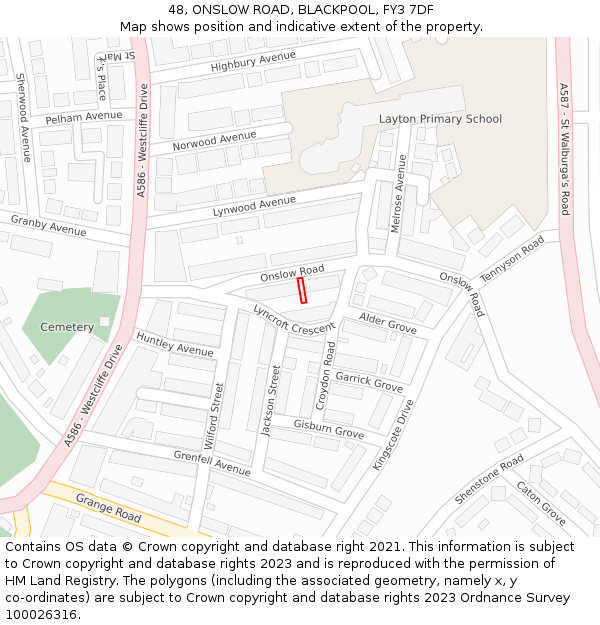 48, ONSLOW ROAD, BLACKPOOL, FY3 7DF: Location map and indicative extent of plot