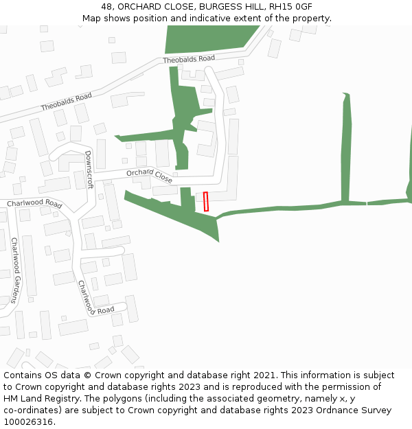 48, ORCHARD CLOSE, BURGESS HILL, RH15 0GF: Location map and indicative extent of plot
