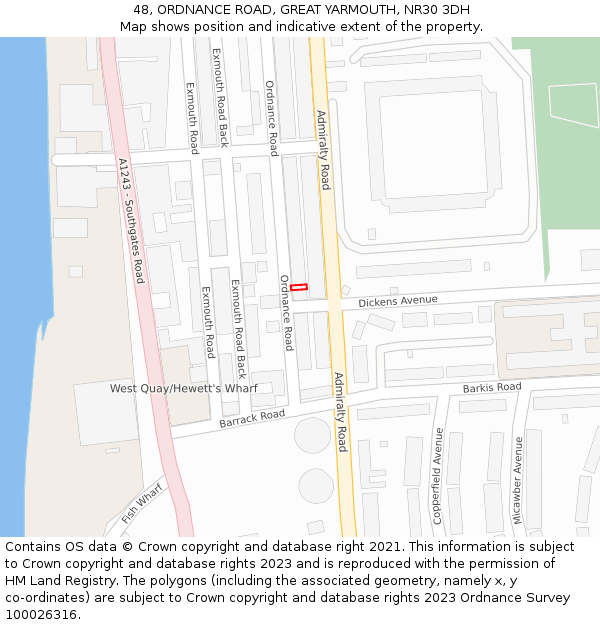 48, ORDNANCE ROAD, GREAT YARMOUTH, NR30 3DH: Location map and indicative extent of plot