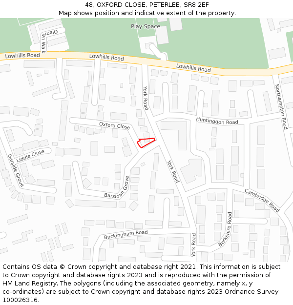 48, OXFORD CLOSE, PETERLEE, SR8 2EF: Location map and indicative extent of plot