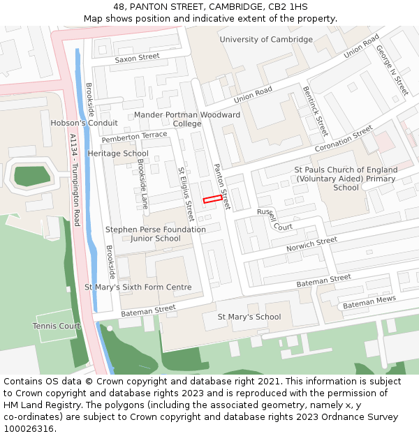 48, PANTON STREET, CAMBRIDGE, CB2 1HS: Location map and indicative extent of plot
