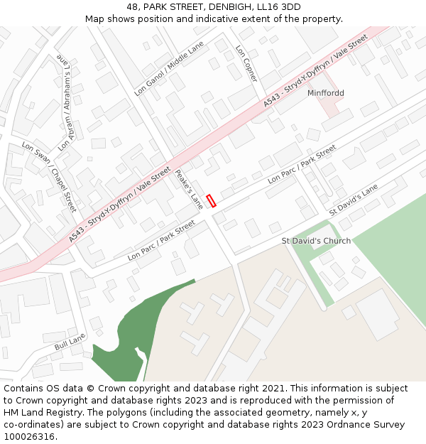 48, PARK STREET, DENBIGH, LL16 3DD: Location map and indicative extent of plot