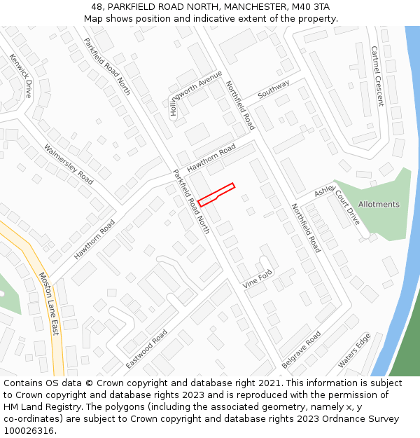 48, PARKFIELD ROAD NORTH, MANCHESTER, M40 3TA: Location map and indicative extent of plot