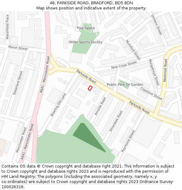 48, PARKSIDE ROAD, BRADFORD, BD5 8DN: Location map and indicative extent of plot