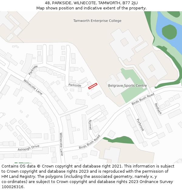 48, PARKSIDE, WILNECOTE, TAMWORTH, B77 2JU: Location map and indicative extent of plot