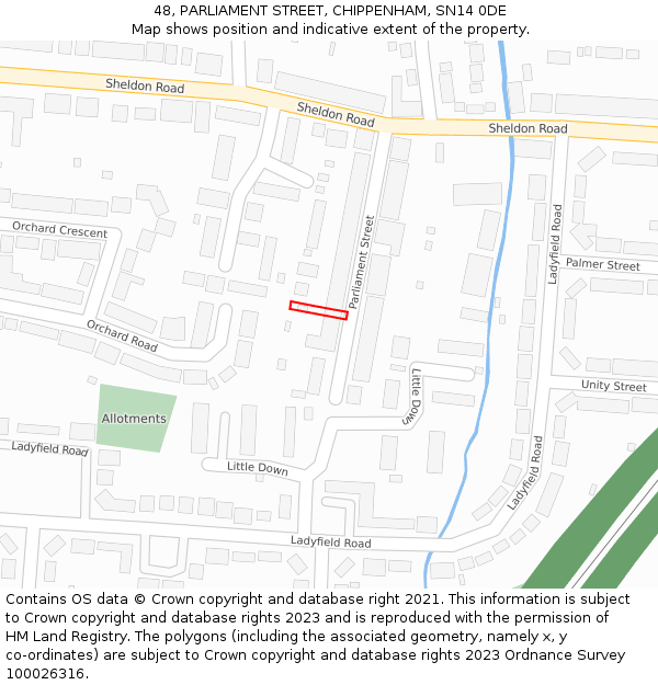 48, PARLIAMENT STREET, CHIPPENHAM, SN14 0DE: Location map and indicative extent of plot