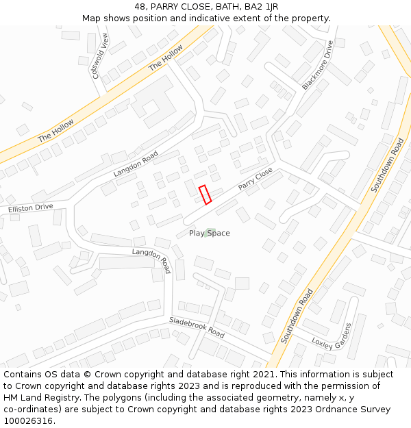 48, PARRY CLOSE, BATH, BA2 1JR: Location map and indicative extent of plot