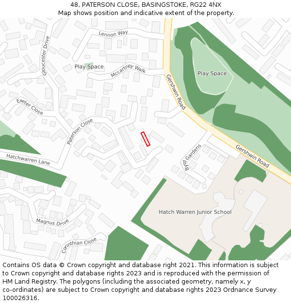 48, PATERSON CLOSE, BASINGSTOKE, RG22 4NX: Location map and indicative extent of plot