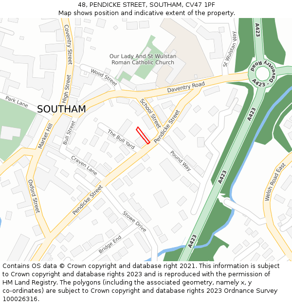 48, PENDICKE STREET, SOUTHAM, CV47 1PF: Location map and indicative extent of plot