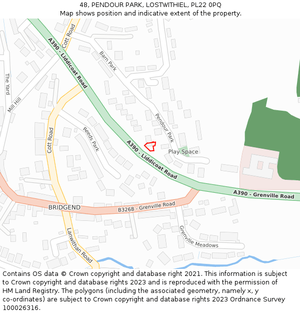 48, PENDOUR PARK, LOSTWITHIEL, PL22 0PQ: Location map and indicative extent of plot