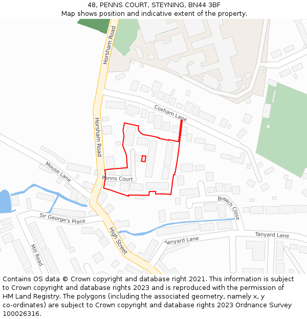48, PENNS COURT, STEYNING, BN44 3BF: Location map and indicative extent of plot