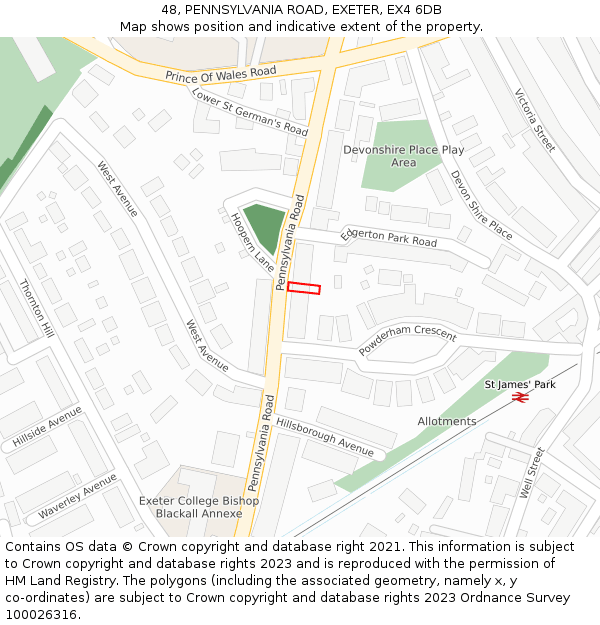 48, PENNSYLVANIA ROAD, EXETER, EX4 6DB: Location map and indicative extent of plot