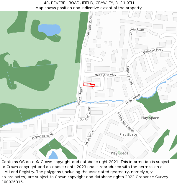 48, PEVEREL ROAD, IFIELD, CRAWLEY, RH11 0TH: Location map and indicative extent of plot