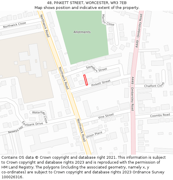 48, PINKETT STREET, WORCESTER, WR3 7EB: Location map and indicative extent of plot