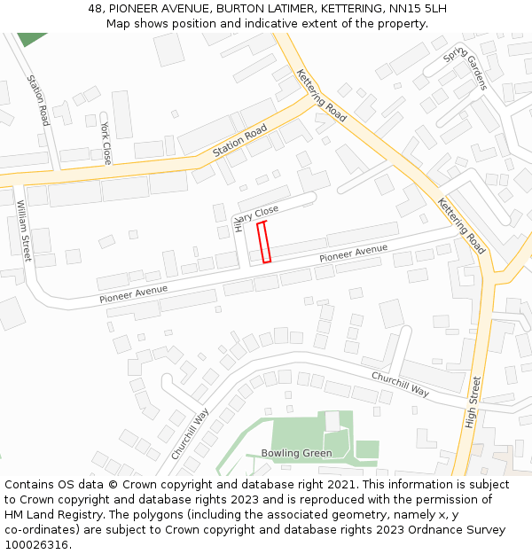 48, PIONEER AVENUE, BURTON LATIMER, KETTERING, NN15 5LH: Location map and indicative extent of plot
