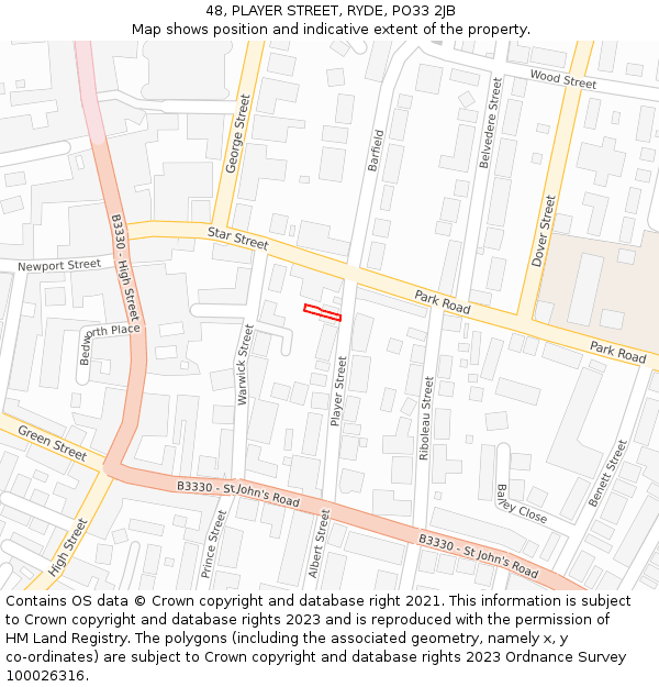 48, PLAYER STREET, RYDE, PO33 2JB: Location map and indicative extent of plot
