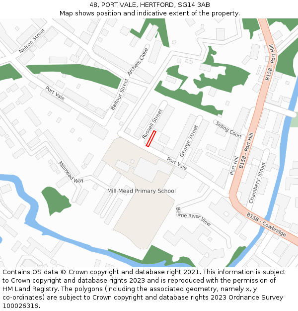 48, PORT VALE, HERTFORD, SG14 3AB: Location map and indicative extent of plot