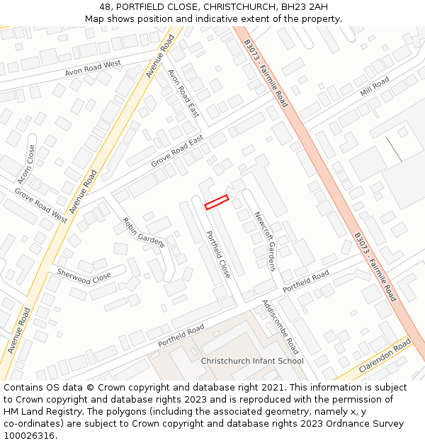 48, PORTFIELD CLOSE, CHRISTCHURCH, BH23 2AH: Location map and indicative extent of plot