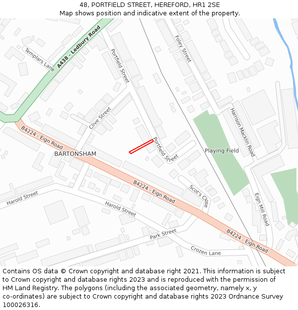 48, PORTFIELD STREET, HEREFORD, HR1 2SE: Location map and indicative extent of plot