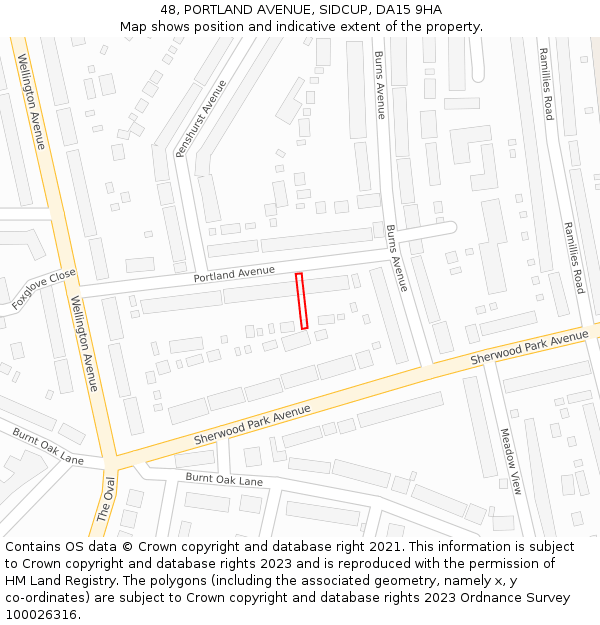 48, PORTLAND AVENUE, SIDCUP, DA15 9HA: Location map and indicative extent of plot