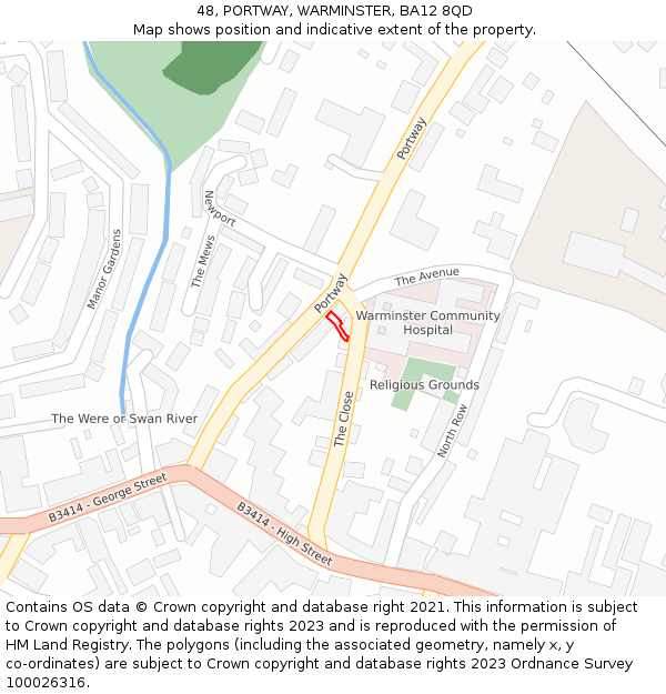 48, PORTWAY, WARMINSTER, BA12 8QD: Location map and indicative extent of plot