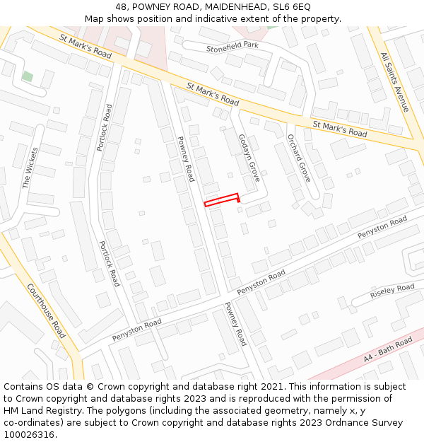 48, POWNEY ROAD, MAIDENHEAD, SL6 6EQ: Location map and indicative extent of plot