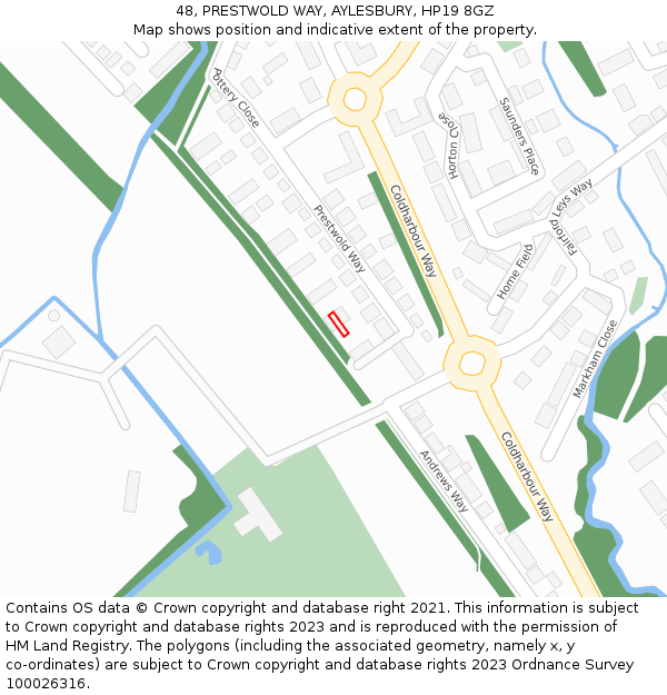 48, PRESTWOLD WAY, AYLESBURY, HP19 8GZ: Location map and indicative extent of plot