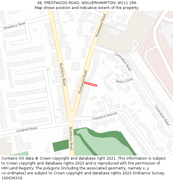 48, PRESTWOOD ROAD, WOLVERHAMPTON, WV11 1RA: Location map and indicative extent of plot