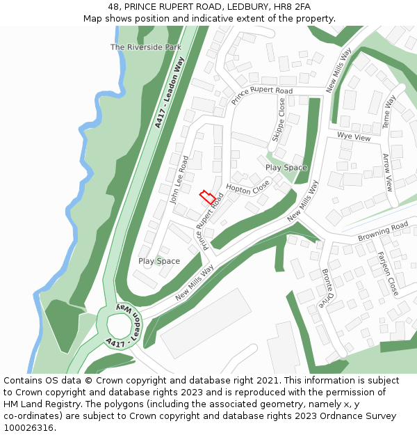 48, PRINCE RUPERT ROAD, LEDBURY, HR8 2FA: Location map and indicative extent of plot