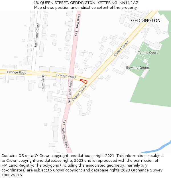 48, QUEEN STREET, GEDDINGTON, KETTERING, NN14 1AZ: Location map and indicative extent of plot