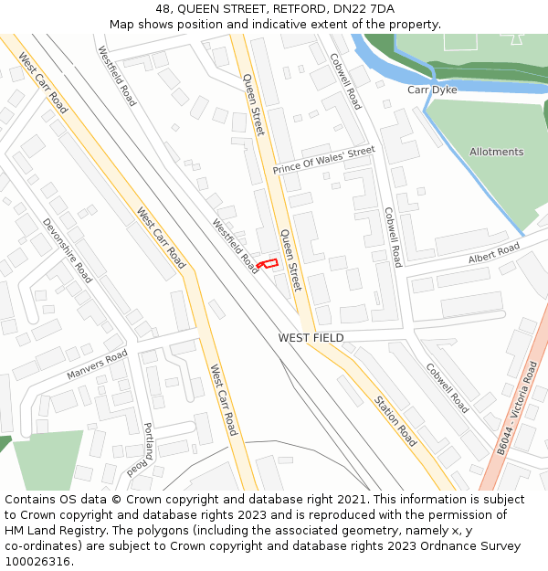 48, QUEEN STREET, RETFORD, DN22 7DA: Location map and indicative extent of plot