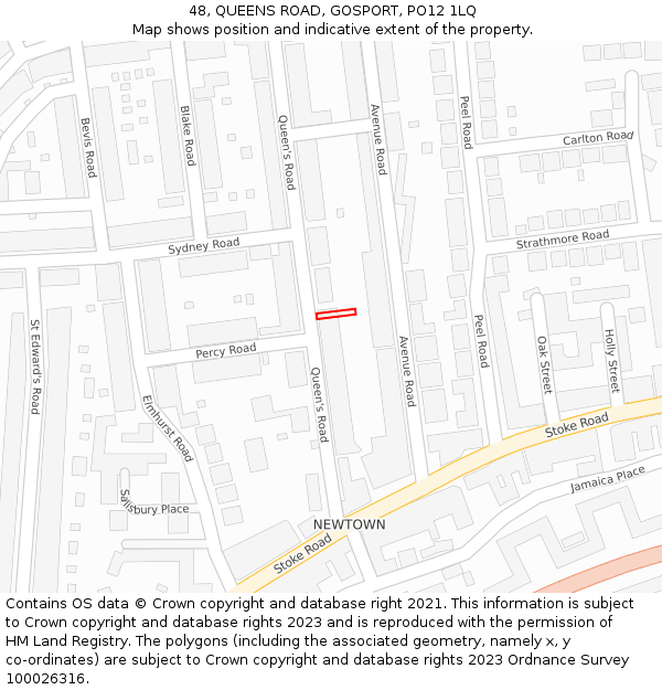 48, QUEENS ROAD, GOSPORT, PO12 1LQ: Location map and indicative extent of plot