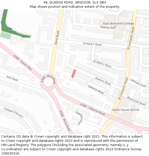 48, QUEENS ROAD, WINDSOR, SL4 3BH: Location map and indicative extent of plot