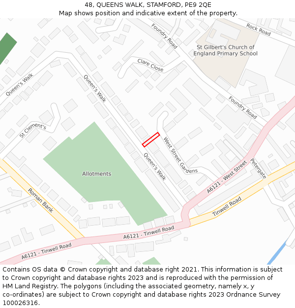 48, QUEENS WALK, STAMFORD, PE9 2QE: Location map and indicative extent of plot