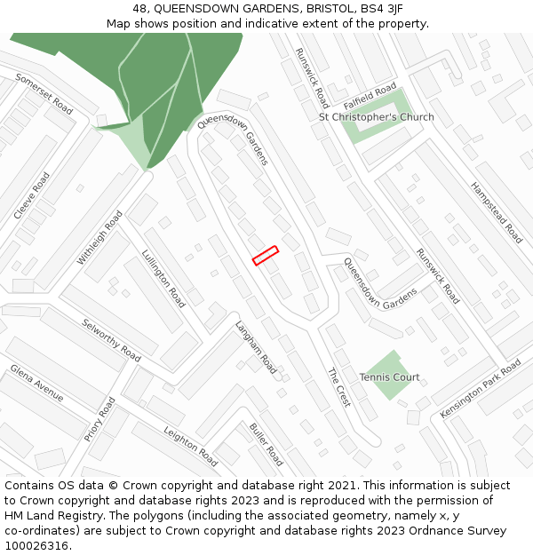 48, QUEENSDOWN GARDENS, BRISTOL, BS4 3JF: Location map and indicative extent of plot