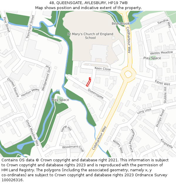 48, QUEENSGATE, AYLESBURY, HP19 7WB: Location map and indicative extent of plot