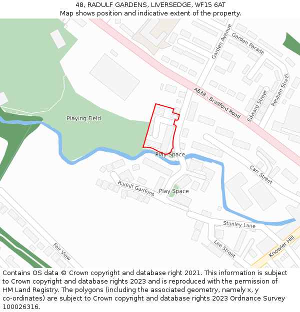48, RADULF GARDENS, LIVERSEDGE, WF15 6AT: Location map and indicative extent of plot