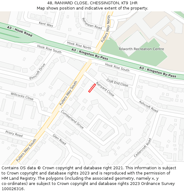 48, RANYARD CLOSE, CHESSINGTON, KT9 1HR: Location map and indicative extent of plot