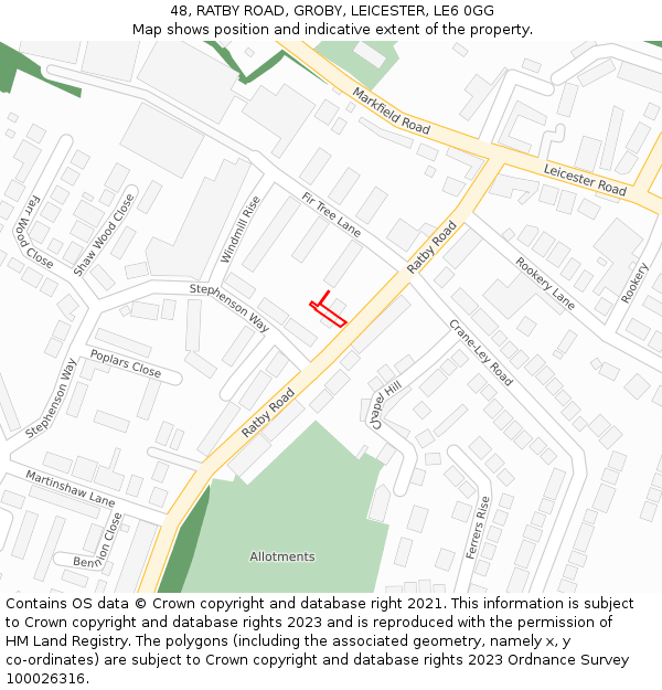 48, RATBY ROAD, GROBY, LEICESTER, LE6 0GG: Location map and indicative extent of plot