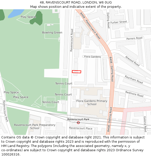 48, RAVENSCOURT ROAD, LONDON, W6 0UG: Location map and indicative extent of plot