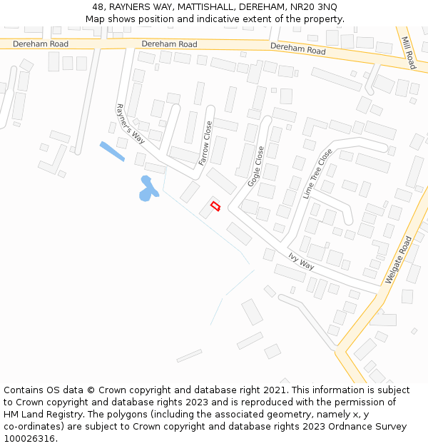 48, RAYNERS WAY, MATTISHALL, DEREHAM, NR20 3NQ: Location map and indicative extent of plot