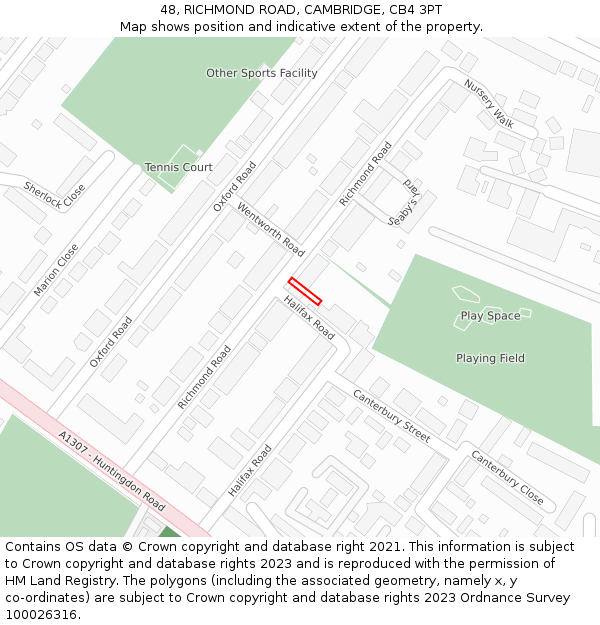 48, RICHMOND ROAD, CAMBRIDGE, CB4 3PT: Location map and indicative extent of plot